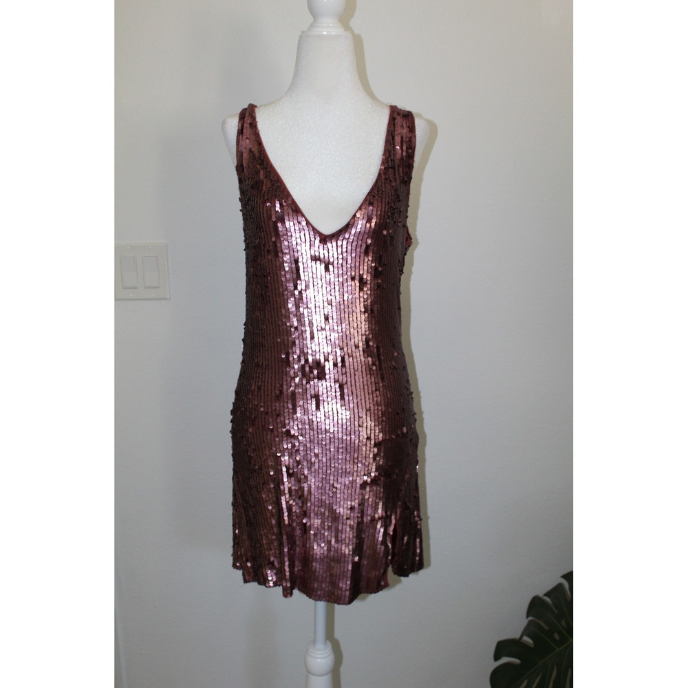 Intimately Free People Sequin Mini Dress Mauve Burgundy Open Back Small Sparkle